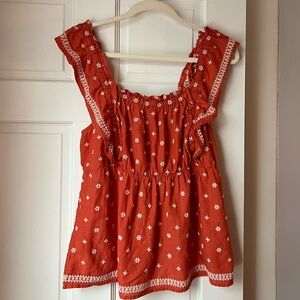 Orange Blouse with White Embroidery